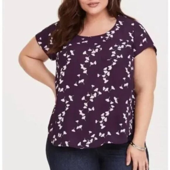 Torrid Purple Floral Blouse Women's 5X Faux-Back-Button Short Sleeve Top NWT - Picture 1 of 16